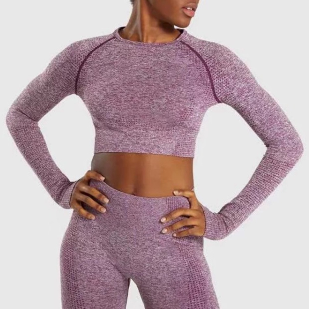 (A2) Pink Victoria's Secret Seamless Workout Cropped Crew Top, Size‎ Medium
